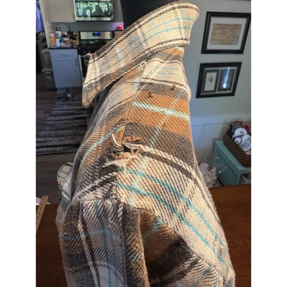 Vintage Clydesdale Flannel Shirt Distressed Sz Lg Blue Aqua Plaid Mountain Fall - Picture 3 of 7